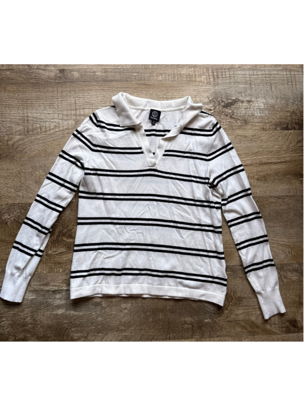 Bobeau Black & White Striped Polo Sweater Knit – Size M